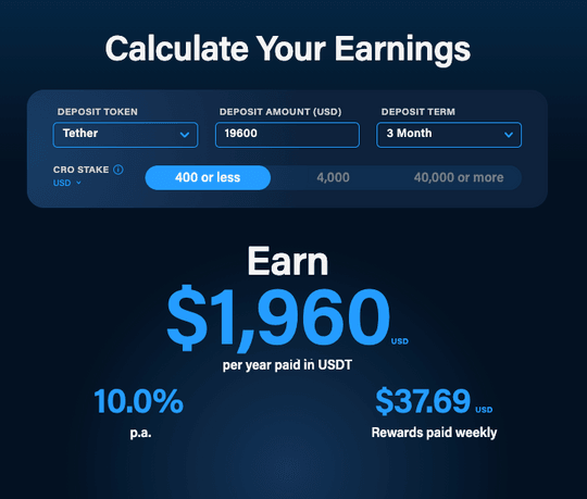 Crypto lending dashboard example