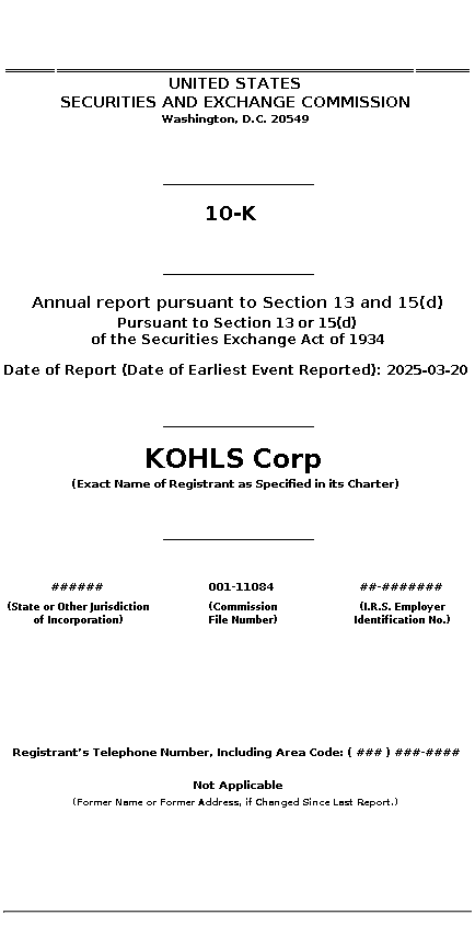 Kohl's financial filing screenshot